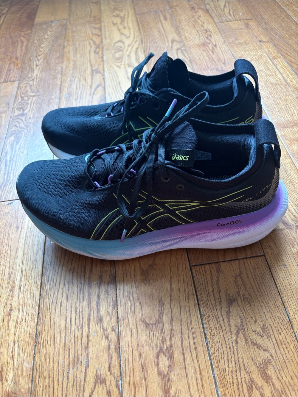 ASICS Women's Gel-Nimbus 25 in black glow yellow